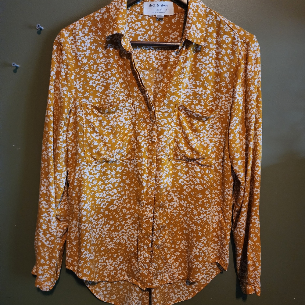 Anthropologie Mustard Floral Button Down Shirt